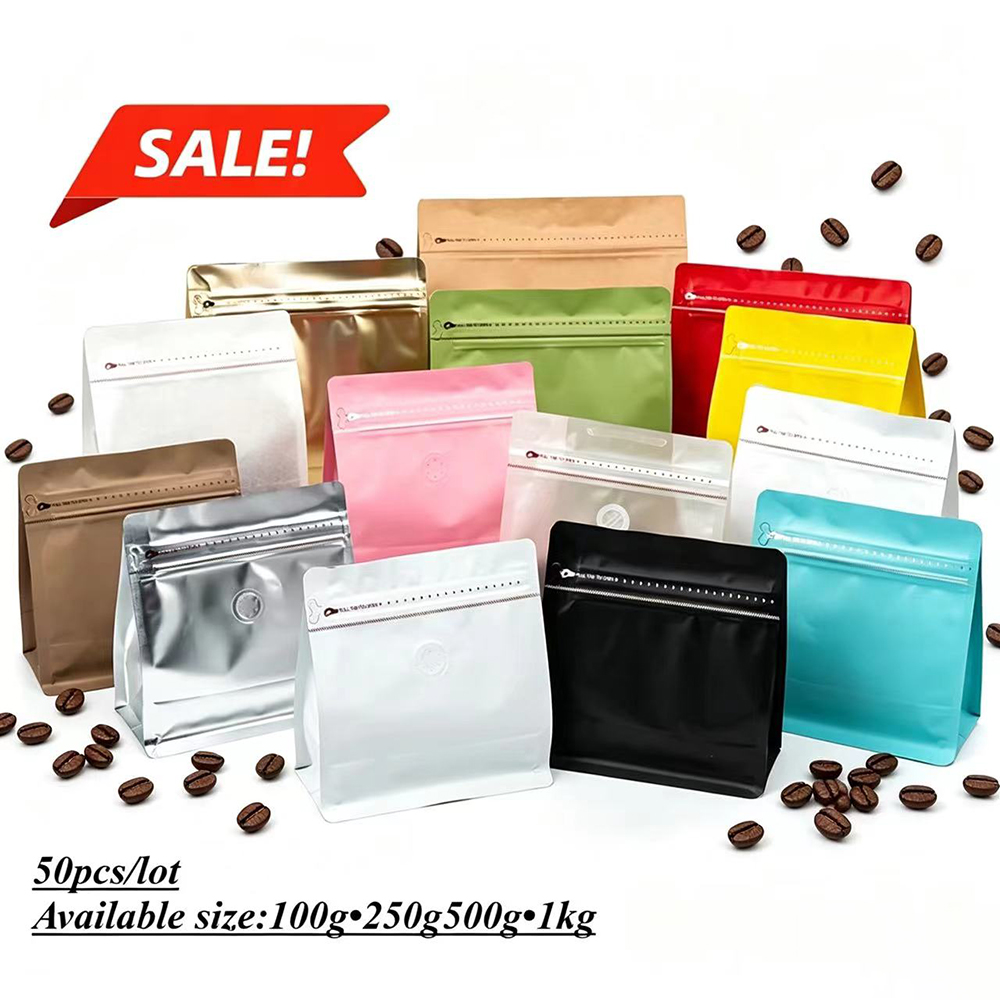 Food Day Snacks - 50pcs Matte Black Mylar อลูมิเนียมฟอยล์ความร้อนซีลถุงกาแฟวาล์ว Resealable