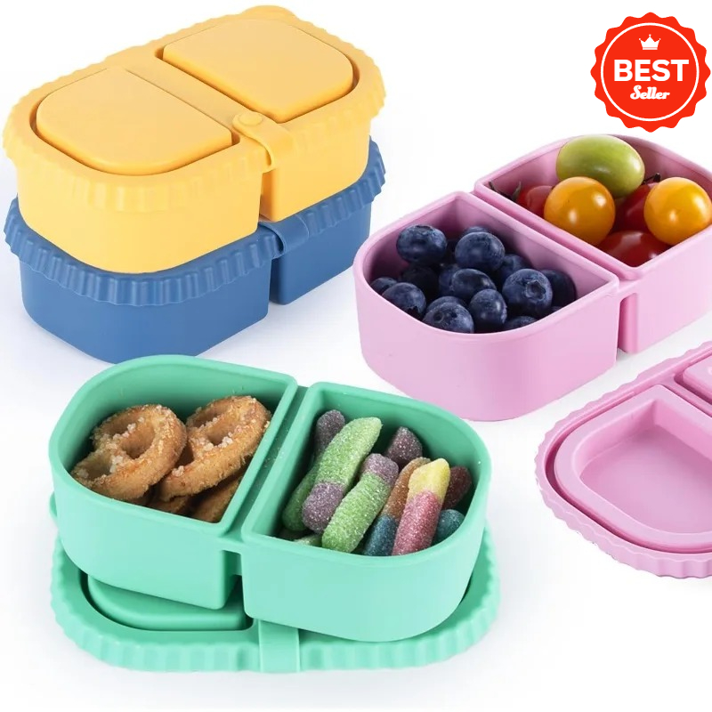 Food And Snacks For Picnic - ภาชนะใส่ขนมซิลิโคนแบบใช้ซ้ำได้พร้อมฝาปิด, ภาชนะขนาดเล็ก 2 ช่อง, กล่องเก็บอาหารแบบพกพาสำหรับปิกนิก