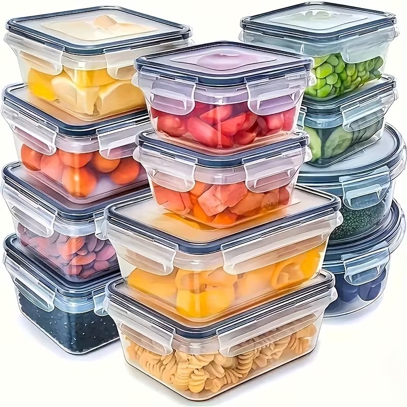 Dry Food Snacks - กล่องเก็บอาหารใส 4 ชิ้น พร้อมฝาปิดแบบ Snap ใช้ซ้ำได้สำหรับผลไม้