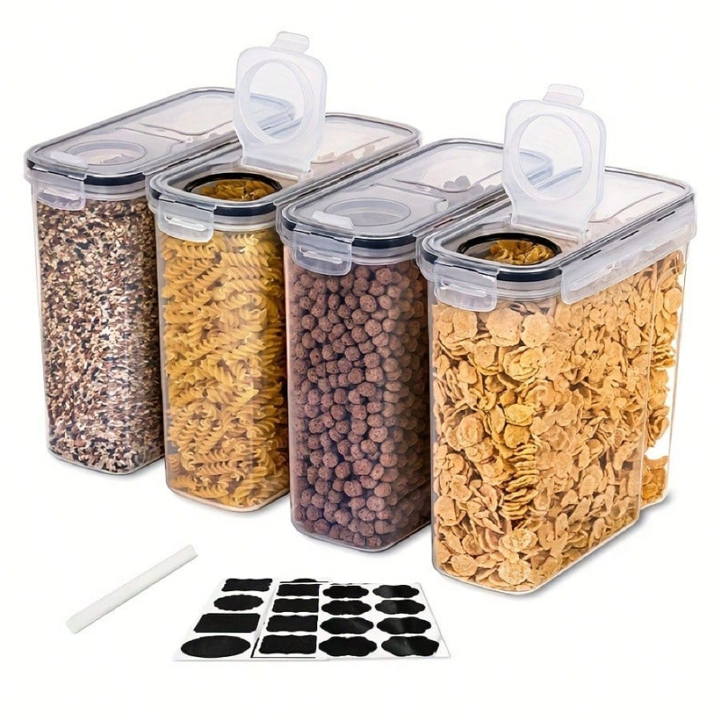 Dry Food Snacks - ชุด 4 ชิ้น กล่องเก็บอาหารแห้งแบบปิดสนิทสำหรับครัว สำหรับเก็บแป้ง น้ำตาล