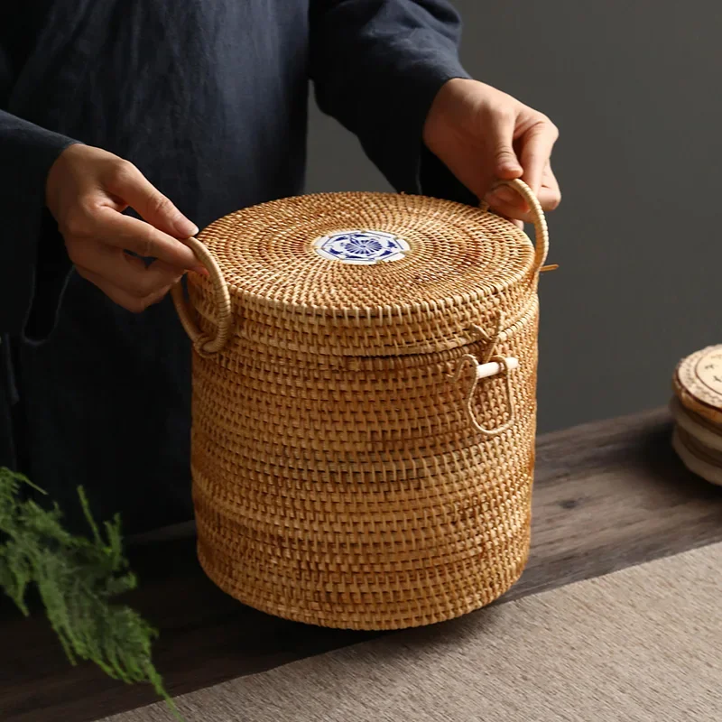 กล่องเก็บชาหวายสานมือพร้อมฝาปิ - Food Snacks That Are Green บทวิจารณ์และราคา