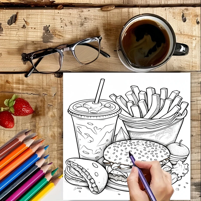 สมุดระบายสีอาหารจานด่วนสำหรับผ - Food And Snacks Coloring Book Bold And Easy บทวิจารณ์และราคา