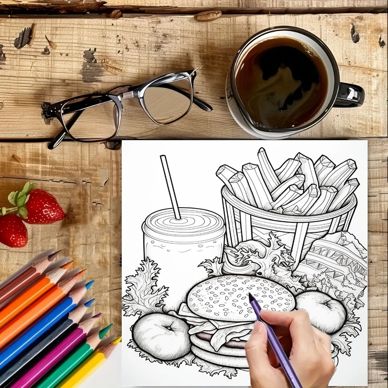 สมุดระบายสีอาหารจานด่วนสำหรับผ - Food And Snacks Coloring Book Bold And Easy บทวิจารณ์และราคา